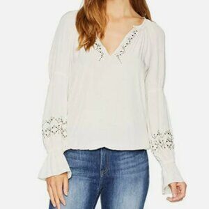 Ramy Brook Women's Antonia Embellished Long Sleeve Top, Ivory, XS